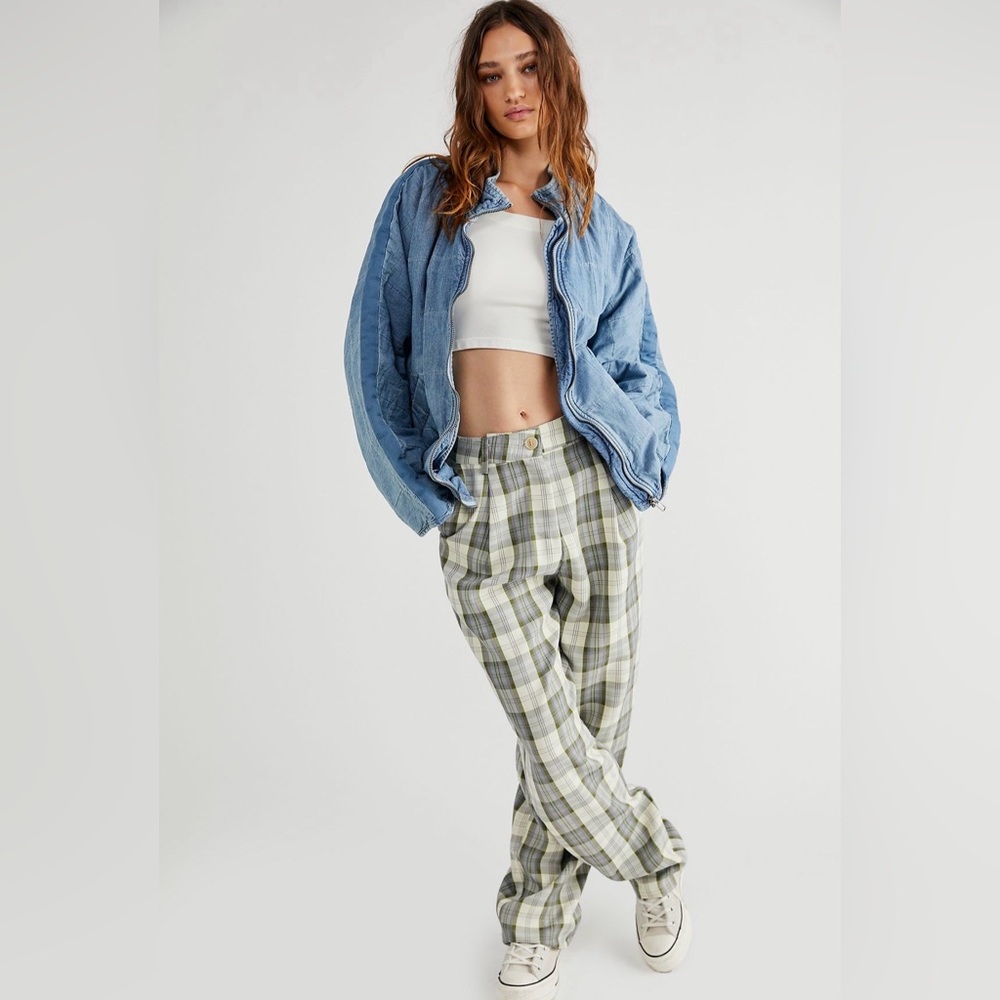 Free People Blue Quilted Denim Dolman Jacket